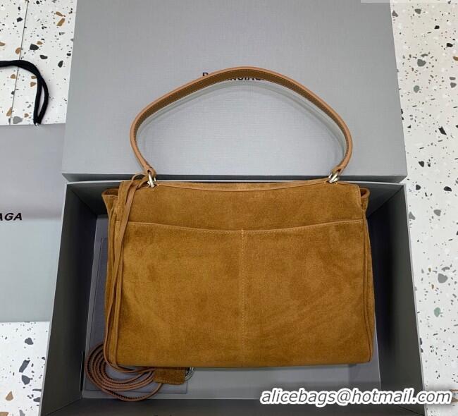 Trendy Design Balenciaga Rodeo Medium Handbag in suede With aged-silver hardware 78972 Camel Brown 2025
