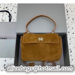 Luxury Discount Balenciaga Rodeo Small Handbag in suede With aged-silver hardware 78972 Camel Brown 2025