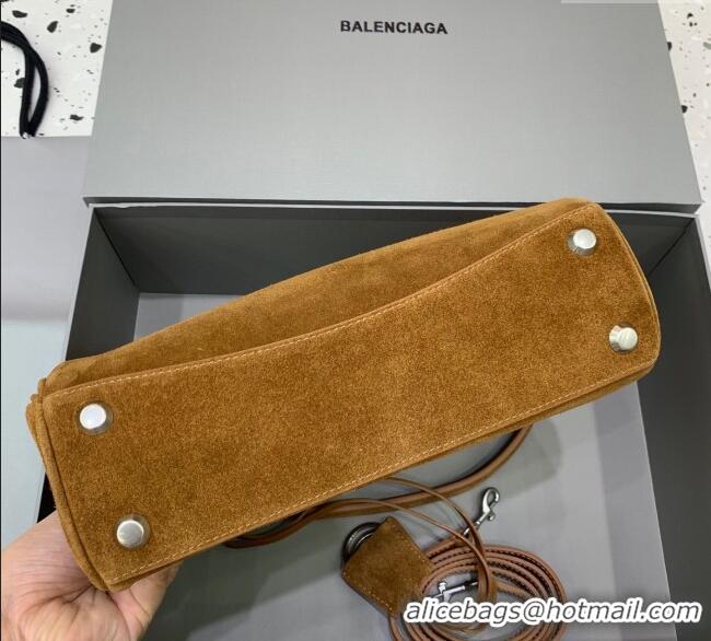 Luxury Discount Balenciaga Rodeo Small Handbag in suede With aged-silver hardware 78972 Camel Brown 2025