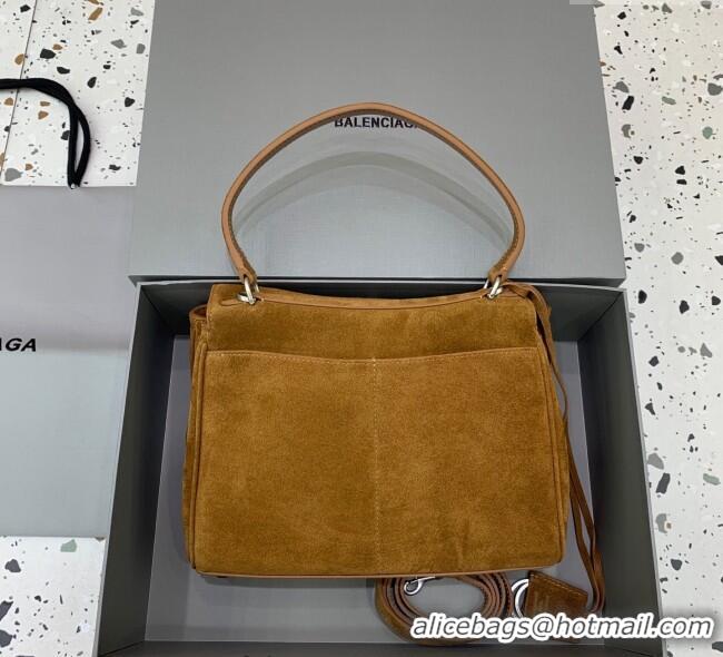 Luxury Discount Balenciaga Rodeo Small Handbag in suede With aged-silver hardware 78972 Camel Brown 2025