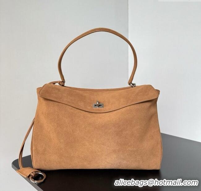 Top Design Balenciaga Rodeo Medium Handbag in suede 78972 light brown aged-silver hardware 2025