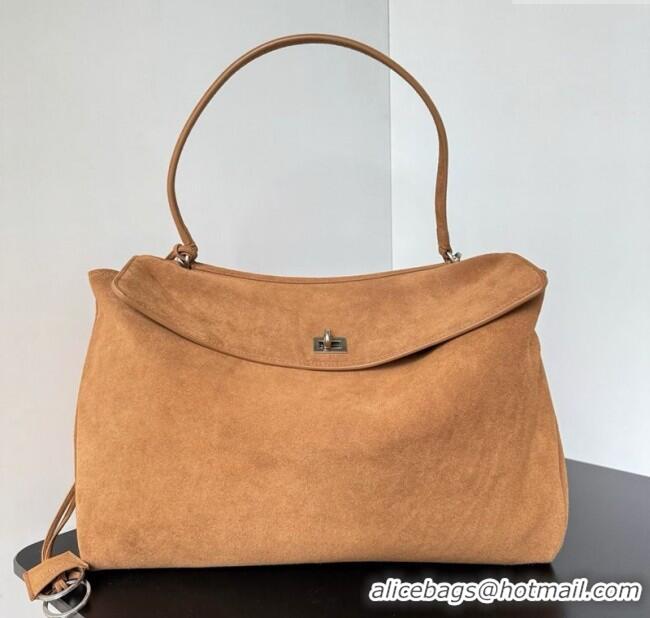 Top Quality Balenciaga Rodeo Large Handbag in suede 78972 light brown aged-silver hardware 2025