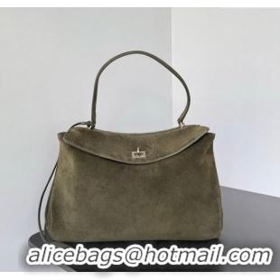 Top Quality Balenciaga Rodeo Medium Handbag in suede 78972 green aged-silver hardware 2025