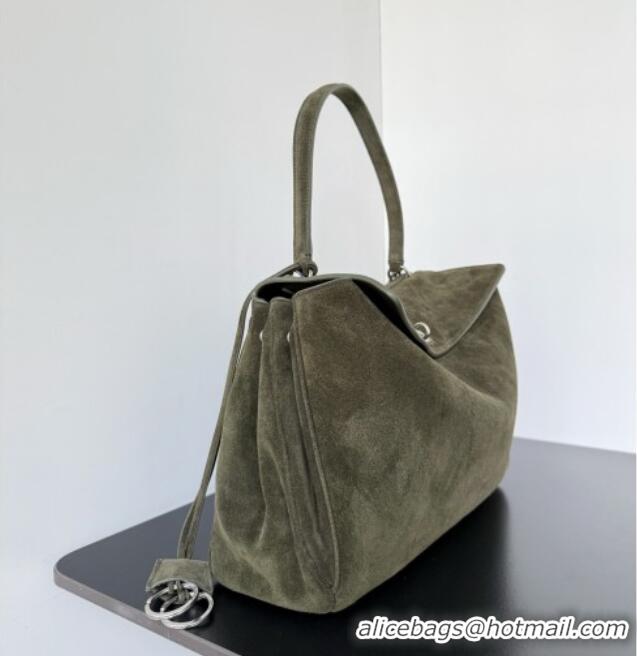 Top Quality Balenciaga Rodeo Medium Handbag in suede 78972 green aged-silver hardware 2025