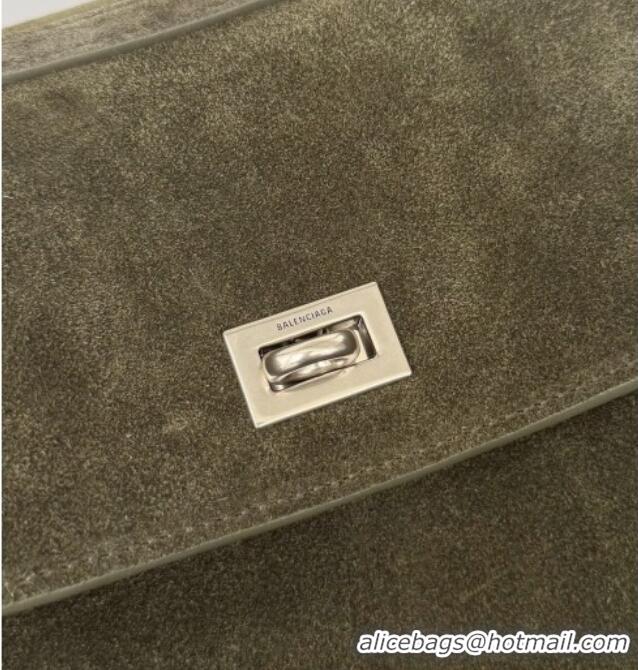 Top Quality Balenciaga Rodeo Medium Handbag in suede 78972 green aged-silver hardware 2025