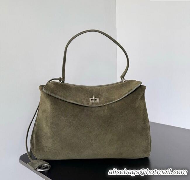 Top Quality Balenciaga Rodeo Medium Handbag in suede 78972 green aged-silver hardware 2025