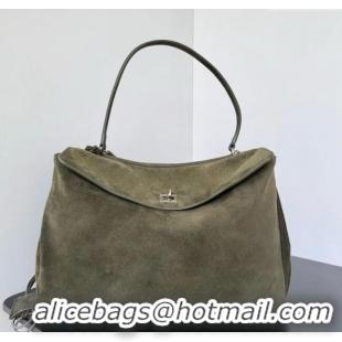 Buy Cheap Balenciaga Rodeo Large Handbag in suede 78972 green aged-silver hardware 2025