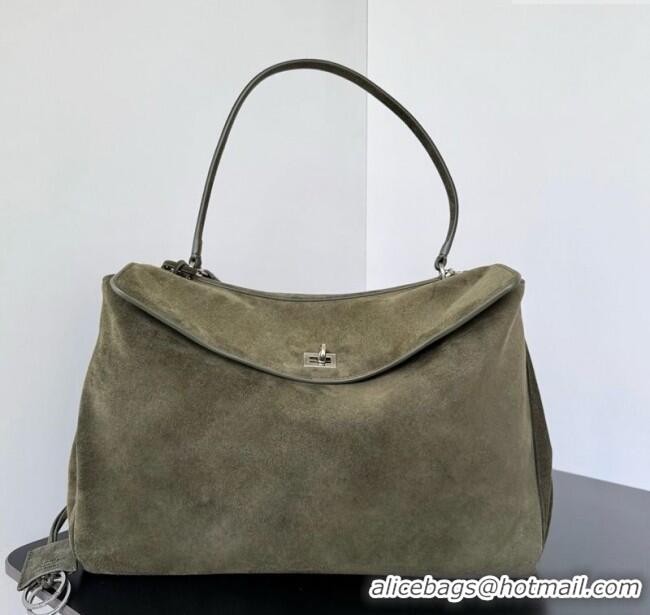 Buy Cheap Balenciaga Rodeo Large Handbag in suede 78972 green aged-silver hardware 2025