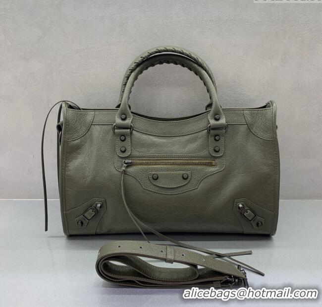 Discount Balenciaga Le City Medium Bag in Arena Storico lambskin leather 0926 Green 2025