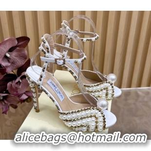 Good Product Jimmy Choo Sacora Heel Sandals 10.5cm with Pearls and Strass White/Gold 2025