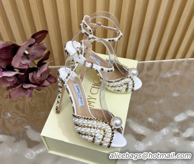 Good Product Jimmy Choo Sacora Heel Sandals 10.5cm with Pearls and Strass White/Gold 2025