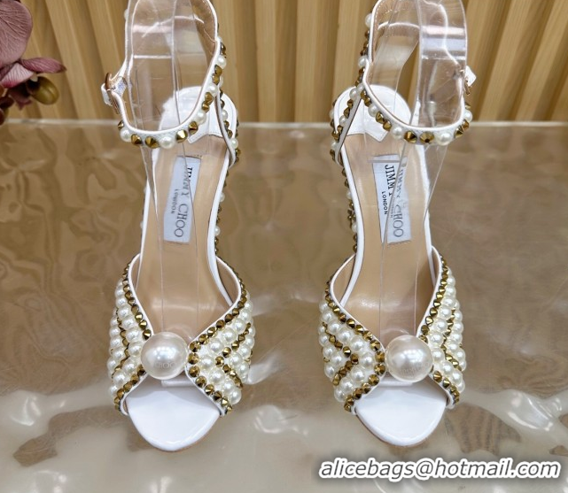 Good Product Jimmy Choo Sacora Heel Sandals 10.5cm with Pearls and Strass White/Gold 2025