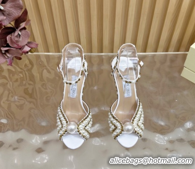 Good Product Jimmy Choo Sacora Heel Sandals 10.5cm with Pearls and Strass White/Gold 2025