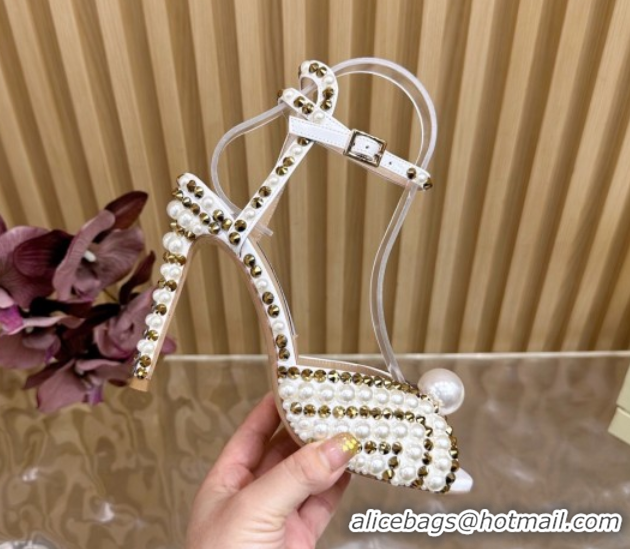 Good Product Jimmy Choo Sacora Heel Sandals 10.5cm with Pearls and Strass White/Gold 2025