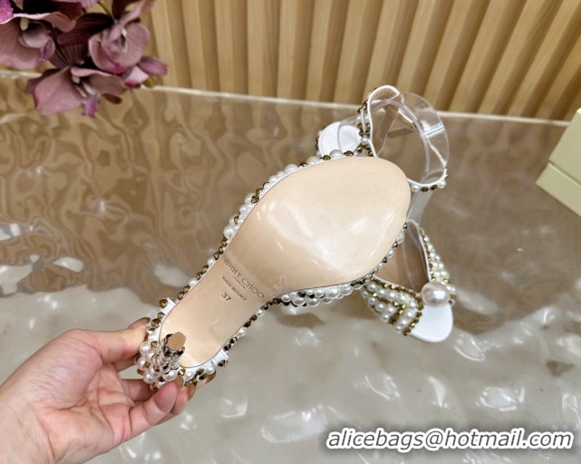 Good Product Jimmy Choo Sacora Heel Sandals 10.5cm with Pearls and Strass White/Gold 2025
