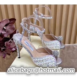 Luxury Discount Jimmy Choo Sacora Heel Sandals 10.5cm with Pearls and Strass Silver 1031023