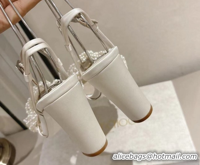 Good Quality Jimmy Choo Cary Heel Sandals 8.5cm in Satin with Pearl Embellishments White 1031026