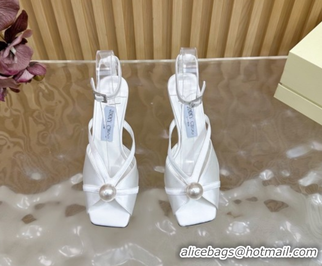 Luxury Cheap Jimmy Choo Siva Heel Sandals 8.5cm in Satin with Pearl White 1031028