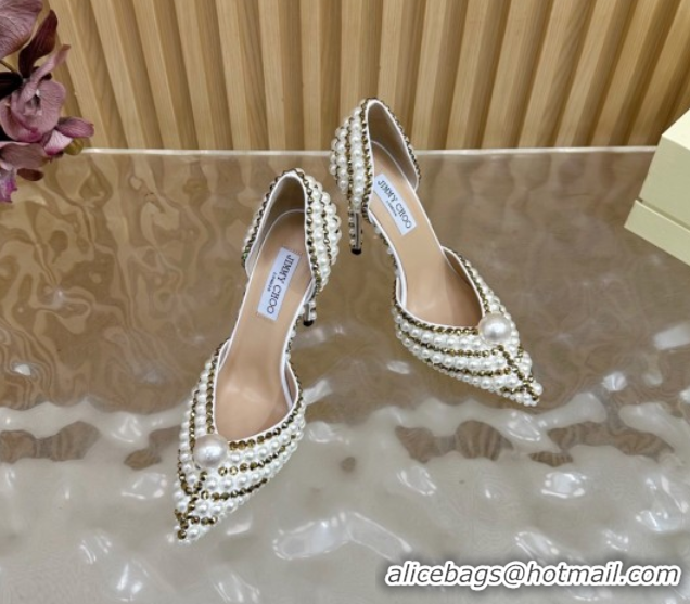 Popular Style Jimmy Choo Sacora Pumps 10cm with Pearls and Strass White 2025 JC103101