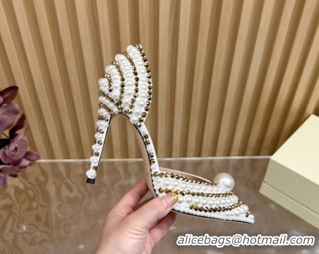 Popular Style Jimmy Choo Sacora Pumps 10cm with Pearls and Strass White 2025 JC103101