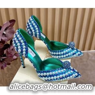 Classic Hot Jimmy Choo Sacora Pumps 10cm with Pearls and Strass Green 2025 JC103101