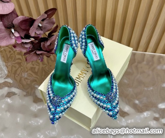 Classic Hot Jimmy Choo Sacora Pumps 10cm with Pearls and Strass Green 2025 JC103101
