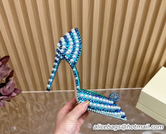 Classic Hot Jimmy Choo Sacora Pumps 10cm with Pearls and Strass Green 2025 JC103101