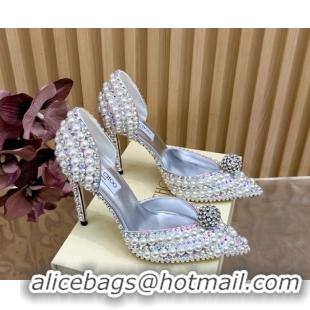 Top Design Jimmy Choo Sacora Pumps 10cm with Pearls and Strass Silver 2025 JC103101