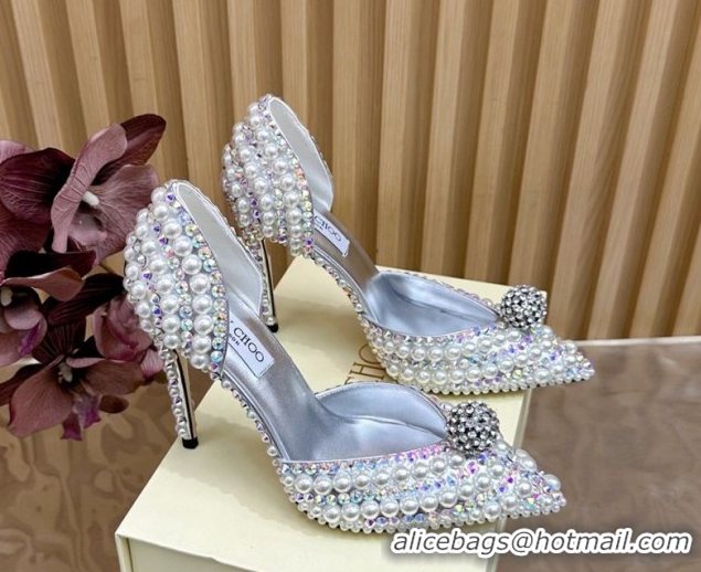 Top Design Jimmy Choo Sacora Pumps 10cm with Pearls and Strass Silver 2025 JC103101