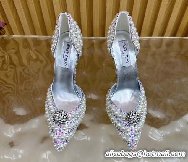 Top Design Jimmy Choo Sacora Pumps 10cm with Pearls and Strass Silver 2025 JC103101