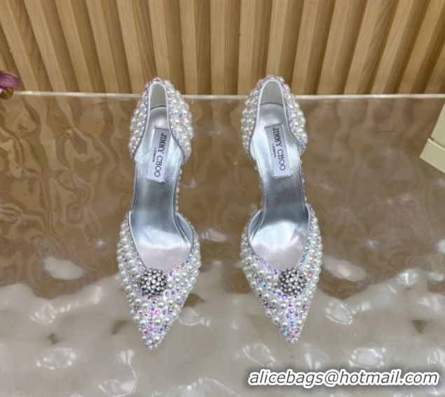 Top Design Jimmy Choo Sacora Pumps 10cm with Pearls and Strass Silver 2025 JC103101