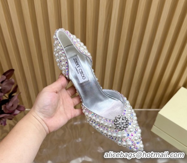 Top Design Jimmy Choo Sacora Pumps 10cm with Pearls and Strass Silver 2025 JC103101