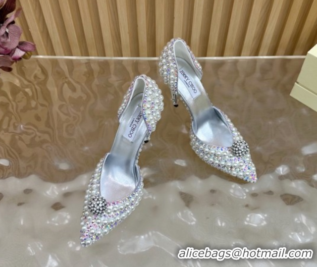 Top Design Jimmy Choo Sacora Pumps 10cm with Pearls and Strass Silver 2025 JC103101