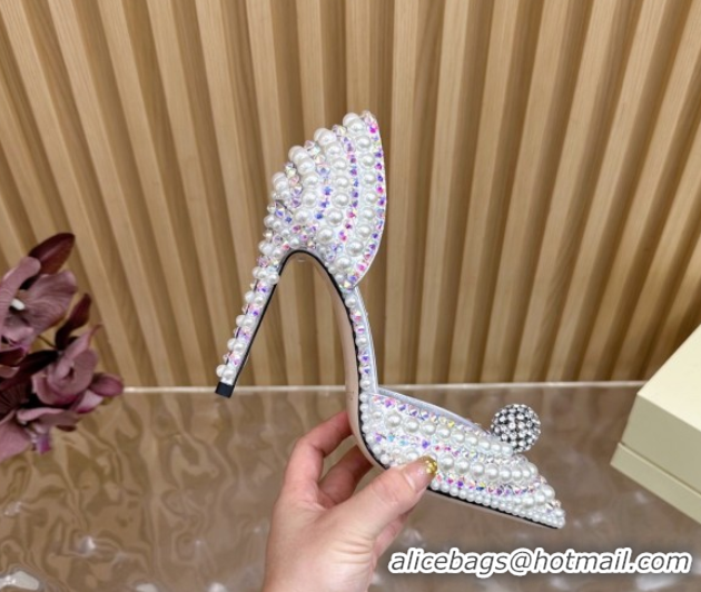 Top Design Jimmy Choo Sacora Pumps 10cm with Pearls and Strass Silver 2025 JC103101