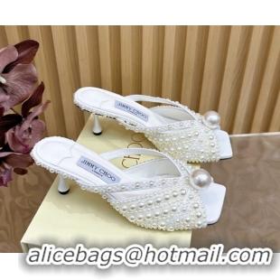 Shop Duplicate Jimmy Choo Siva Heel Slides Sandal 8.5cm with Pearls Allover 2025 JC103102