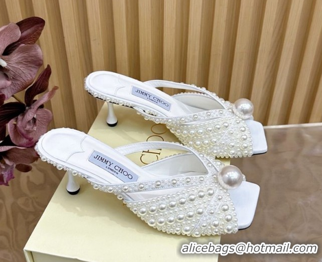 Shop Duplicate Jimmy Choo Siva Heel Slides Sandal 8.5cm with Pearls Allover 2025 JC103102