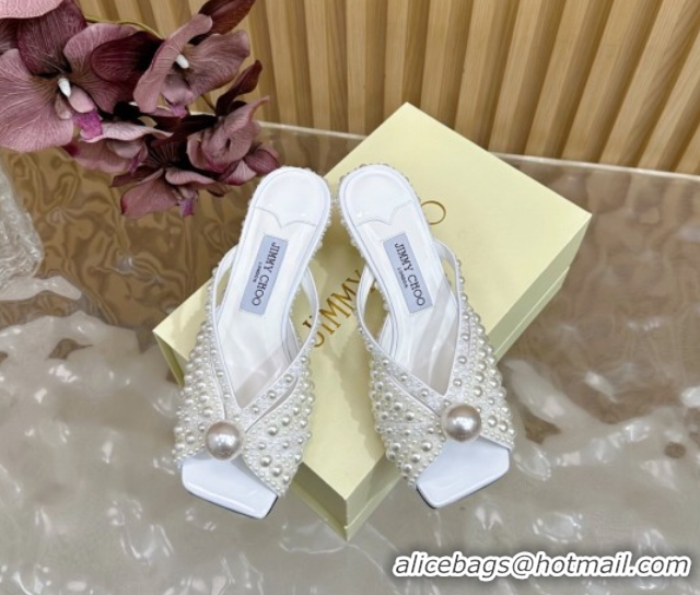 Shop Duplicate Jimmy Choo Siva Heel Slides Sandal 8.5cm with Pearls Allover 2025 JC103102