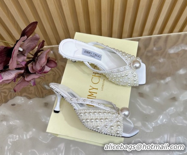 Shop Duplicate Jimmy Choo Siva Heel Slides Sandal 8.5cm with Pearls Allover 2025 JC103102