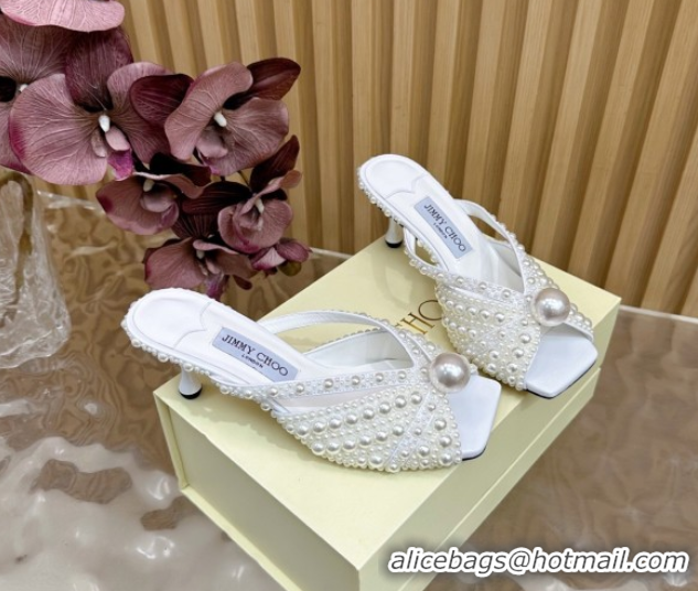 Shop Duplicate Jimmy Choo Siva Heel Slides Sandal 8.5cm with Pearls Allover 2025 JC103102