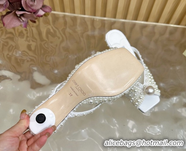 Shop Duplicate Jimmy Choo Siva Heel Slides Sandal 8.5cm with Pearls Allover 2025 JC103102