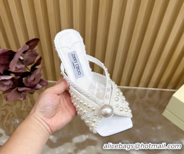 Shop Duplicate Jimmy Choo Siva Heel Slides Sandal 8.5cm with Pearls Allover 2025 JC103102