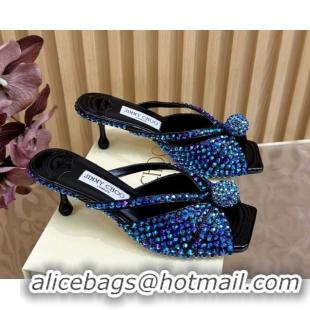Unique Style Jimmy Choo Siva Heel Slides Sandal 8.5cm with Strass Allover Blue 2025 JC103102