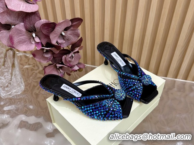 Unique Style Jimmy Choo Siva Heel Slides Sandal 8.5cm with Strass Allover Blue 2025 JC103102