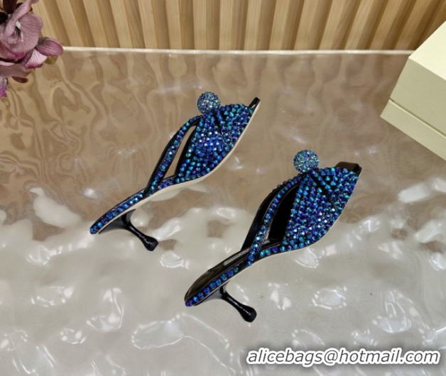 Unique Style Jimmy Choo Siva Heel Slides Sandal 8.5cm with Strass Allover Blue 2025 JC103102