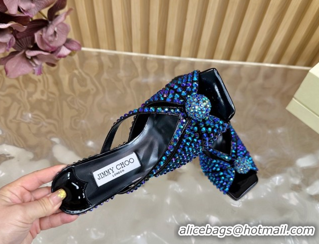 Unique Style Jimmy Choo Siva Heel Slides Sandal 8.5cm with Strass Allover Blue 2025 JC103102
