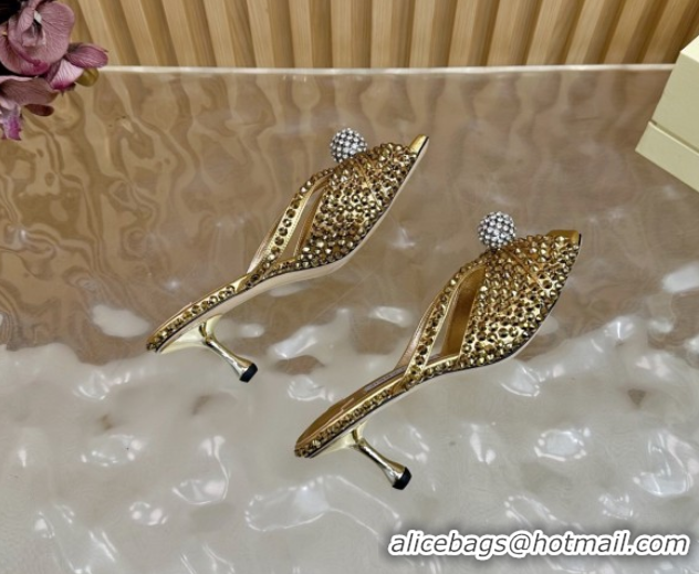 Good Quality Jimmy Choo Siva Heel Slides Sandal 8.5cm with Strass Allover Gold 2025 JC103102