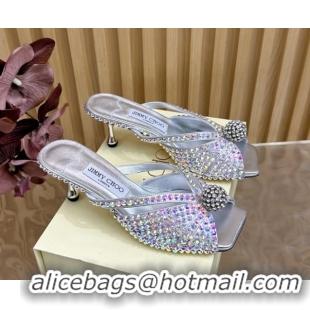 Good Looking Jimmy Choo Siva Heel Slides Sandal 8.5cm with Strass Allover Silver JC103102 2025