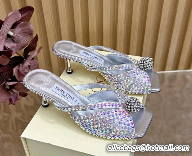 Good Looking Jimmy Choo Siva Heel Slides Sandal 8.5cm with Strass Allover Silver JC103102 2025