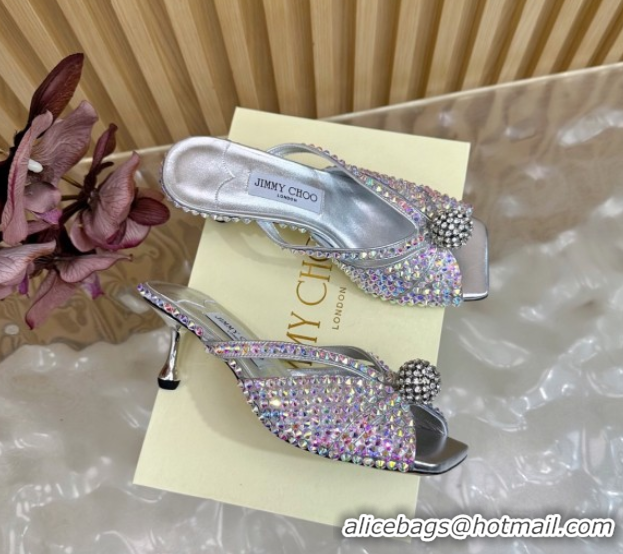 Good Looking Jimmy Choo Siva Heel Slides Sandal 8.5cm with Strass Allover Silver JC103102 2025