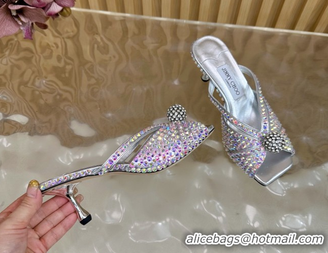 Good Looking Jimmy Choo Siva Heel Slides Sandal 8.5cm with Strass Allover Silver JC103102 2025